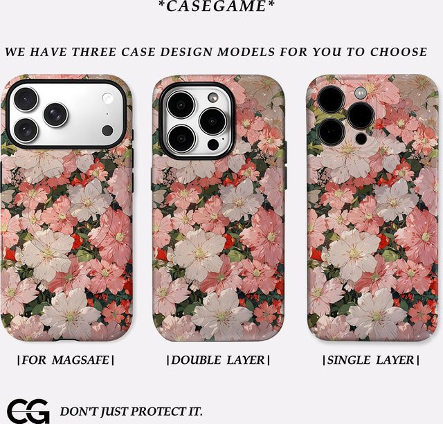Potdemiel Blush Flower Cascade Handyhülle für iPhone 17 16 15 14 13 Pro Max Plus, robuste doppelschichtige Hülle in Pink - Bild 1