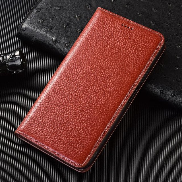 TOP-3C Litschi Echtes Leder Klapphülle für iPhone 16 Plus in Rot - Bild 1