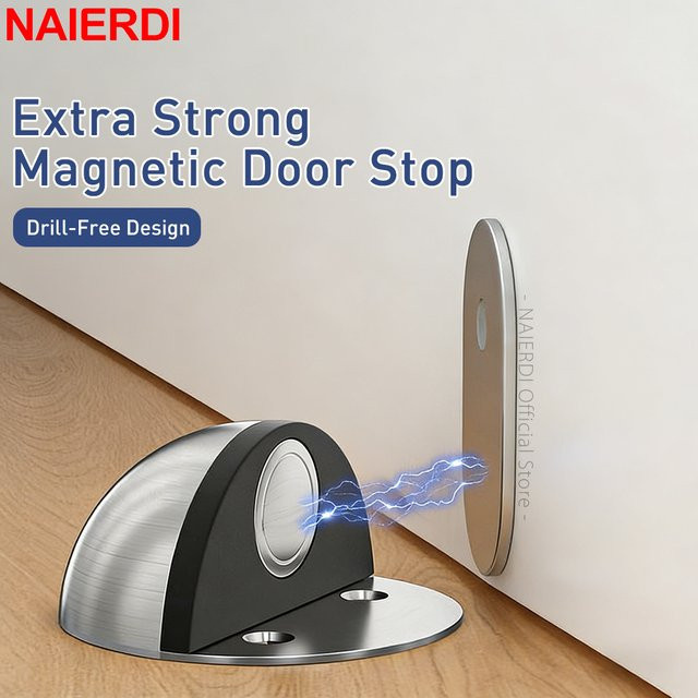 NAIERDI Edelstahl-Türstopper in Silber, nagelfreier magnetischer Türhalter mit nicht-magnetischer Option - Bild 1