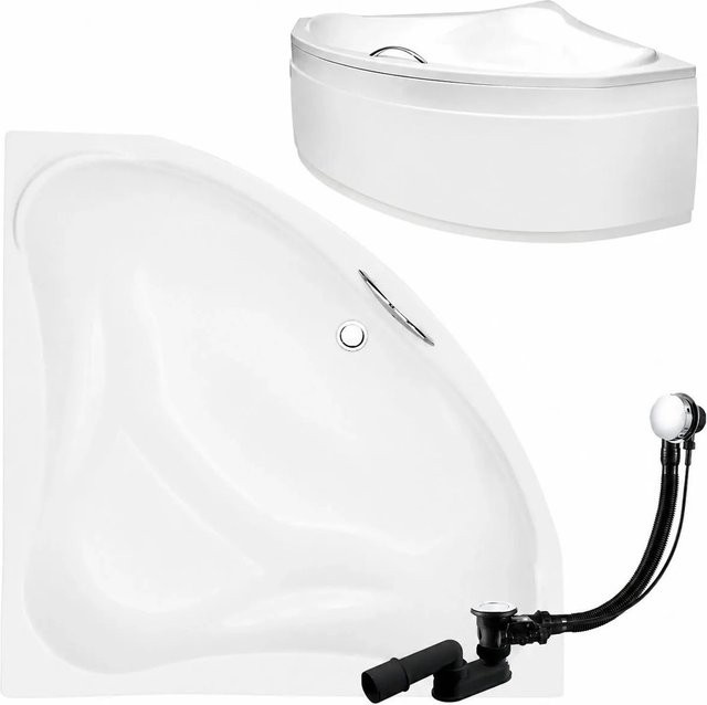 KOLMAN Eckbadewanne aus Acryl in Weiß mit Acrylschürze, Ablauf und Füßen, B/T: 134 x 134 cm - Bild 1
