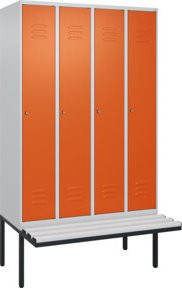 C+P Spind Classic PLUS Garderobenschrank mit Bank, 4 Abteile, Lichtgrau, B/T/H: 212 x 120 x 81,5 cm - Bild 1