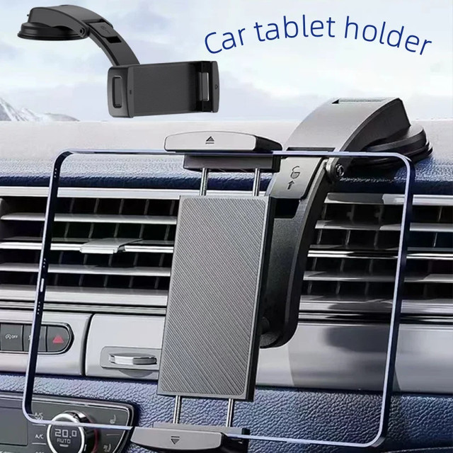 XIKCU Verstellbarer Saugnapf-Tablet-Autohalter für Samsung Galaxy Z Fold und iPad, Mobiler Halterungsständer in Schwarz - Bild 1