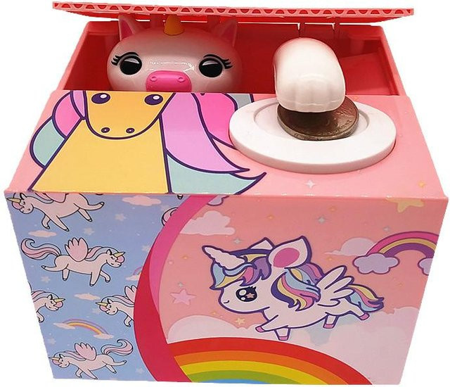 FluxAtelier Kinder-Sparschwein Geldklauende Katze im Cartoon-Stil, Mehrfarbig (Pink) - Bild 1
