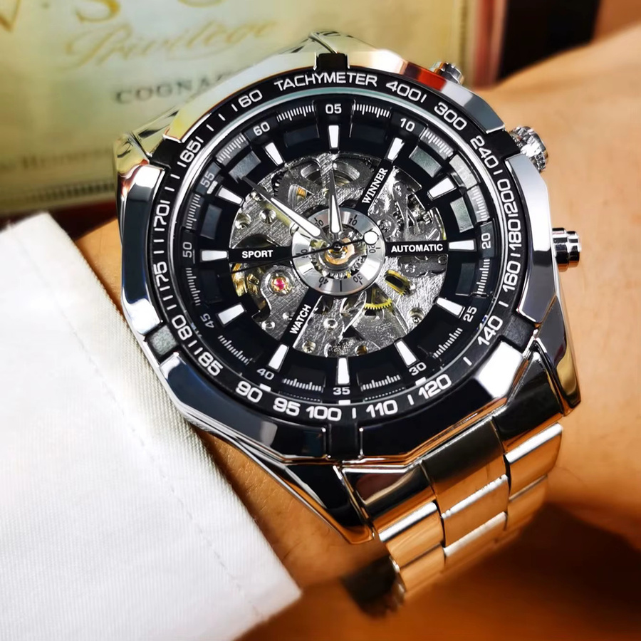 WINNER Armbanduhr Skelett, Automatik, Edelstahl, Herren, Silber - Bild 3
