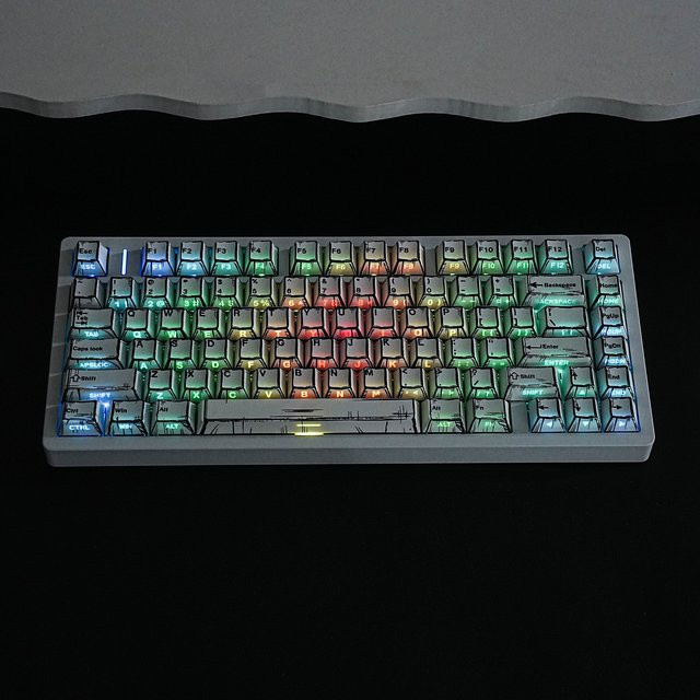 Jaycomia Comic White Keycaps im Cherry Profile mit Dye-Sub Doppeldruck für mechanische Tastaturen im ISO-Layout, 131 Tasten in Weiß - Bild 1