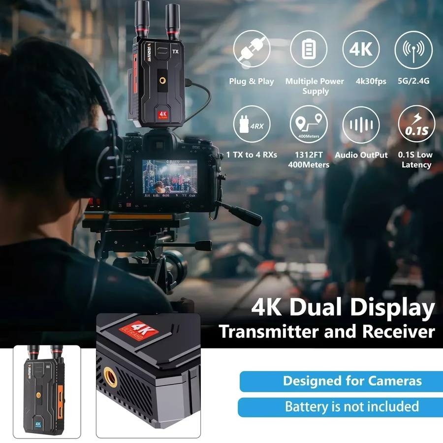 VRRIIS 4K UHD Kabelloser HDMI-Extender Audio-Video-Sender und -Empfänger in Schwarz für Live-Übertragungen bis 400m - Bild 5