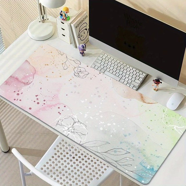 Mairuige Gaming-Mauspad mit Aquarell-Blumen und abstrakten Spritzmustern in Multicolour, Schreibtischunterlage B/T: 90 x 40 cm - Bild 1