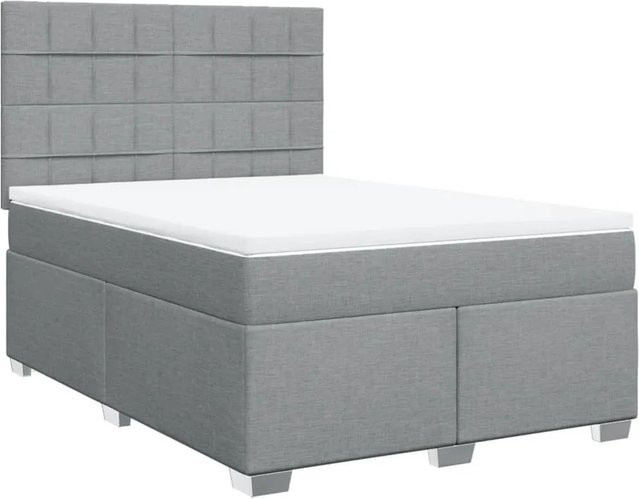 vidaXL Boxspringbett mit Matratze in Hellgrau, Hybridbett mit Taschenfederkern, USB-Anschluss und Unterbettbeleuchtung, B/T: 140 x 200 cm - Bild 1