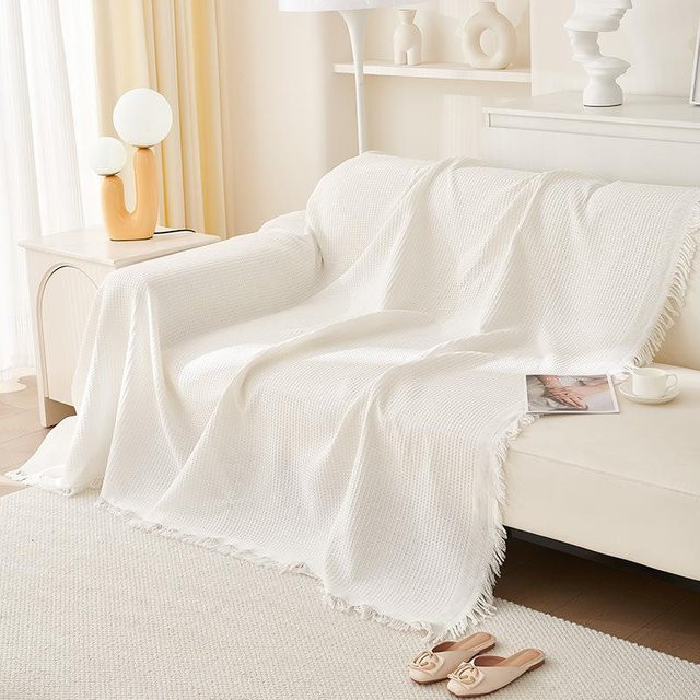 Rutschfeste Chenille Sofadecke in Weiß, weiche Möbeldecke für dein Sofa, B/B: 90 x 90 cm - Bild 1