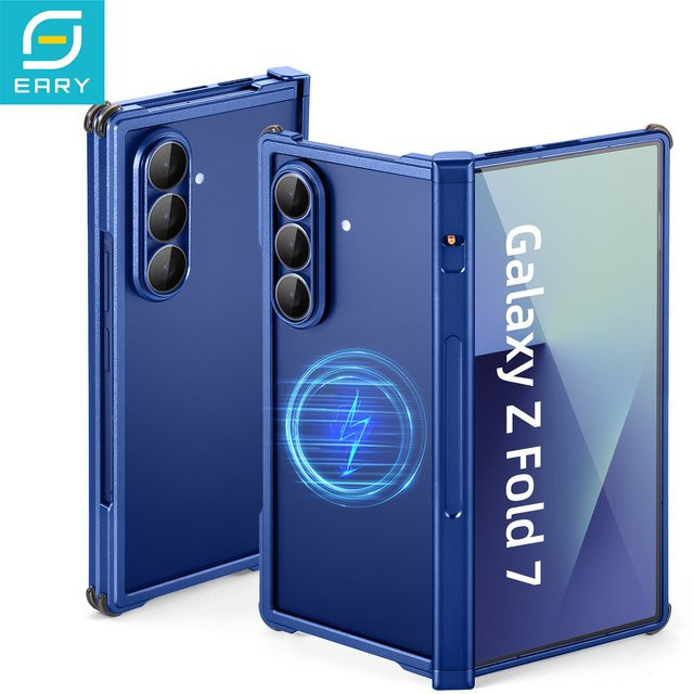 Eary Aluminium-Hülle für Samsung Galaxy Z Fold 7 mit MagSafe Unterstützung, Stoßfester Rahmenloser Schutz, Blau - Bild 1