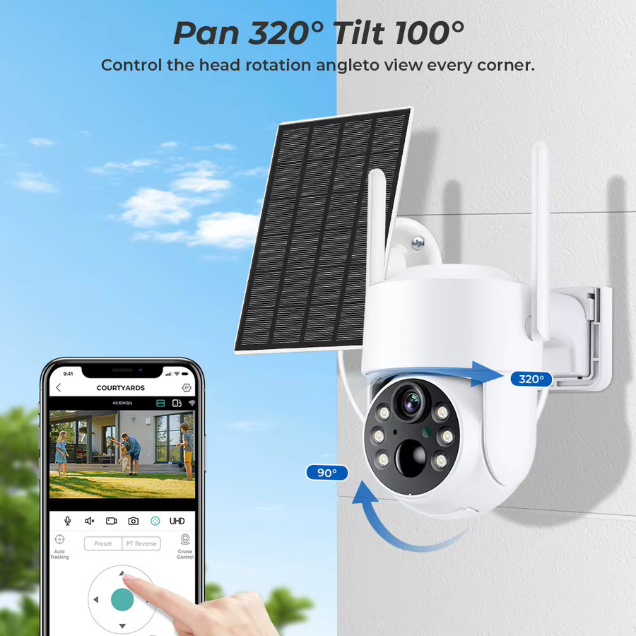 ANBIUX HD 8MP Drahtlose Solarkamera Outdoor WiFi PTZ IP Kamera mit eingebauter Batterie in Weiß für iCsee App Videoüberwachung - Bild 2