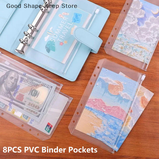Set aus 8 transparenten PVC-Reißverschlusstaschen als Geldumschläge und Dokumentenorganizer, verschiedene Größen A5, A6 und A7 - Bild 1