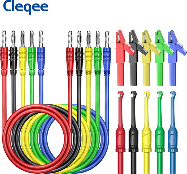 Cleqee CKT018 Messleitungen-Set mit 4 mm Bananensteckern, Krokodilklemmen und Isolierdraht-Piercing-Sonden für Multimetertests - Bild 1