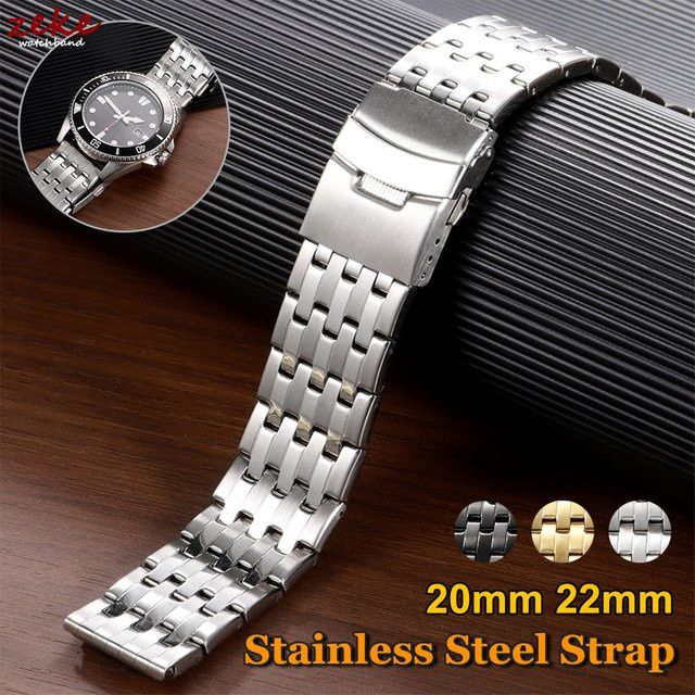 Uhrenarmband Edelstahl, Silber, 20mm 22mm, Faltschließe - Bild 1