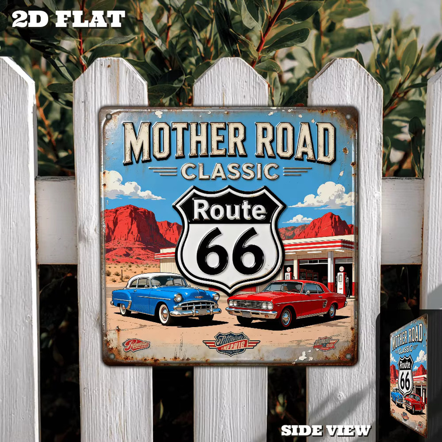 CIFBUY Vintage Route 66 Metallschild als Wanddekoration in Multicolour, B/H: 20,3 x 20,3 cm - Bild 3