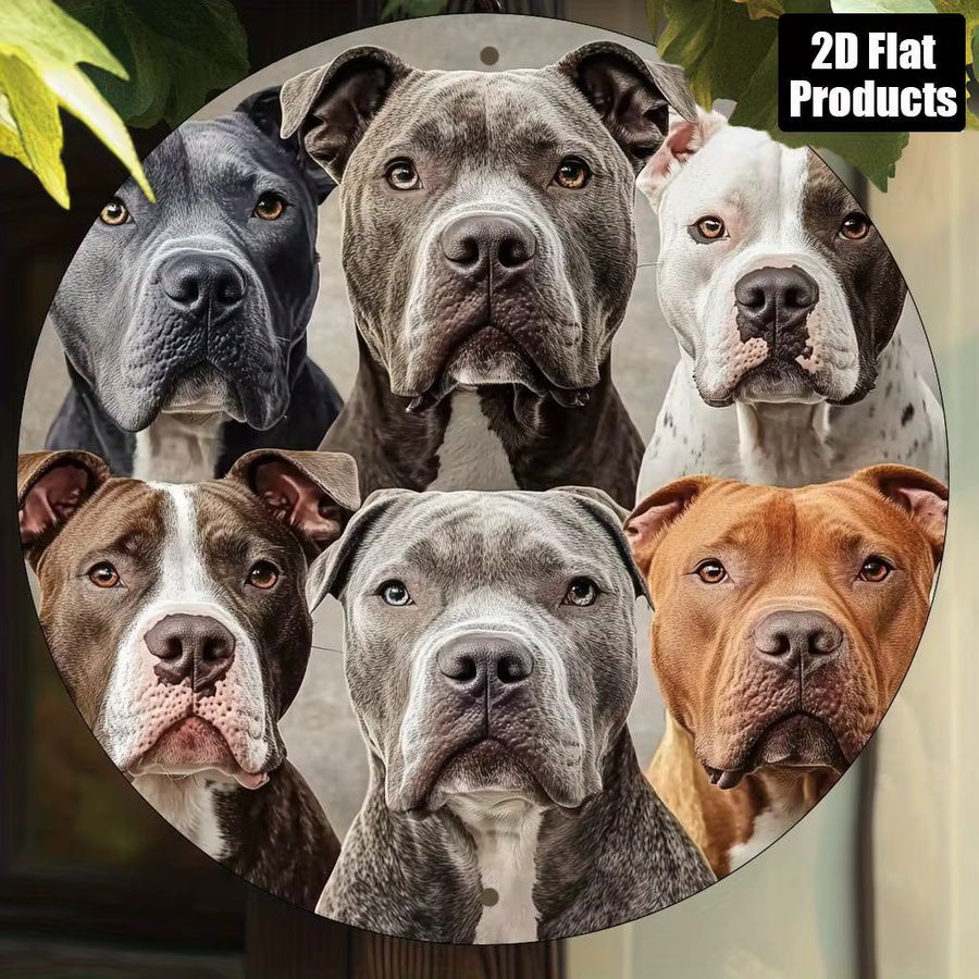 Potdemiel American Pit Bull Terrier Rundes Aluminium-Wandkunstschild im Vintage-Stil, Mehrfarbig, Durchmesser: 20,3 cm - Bild 2