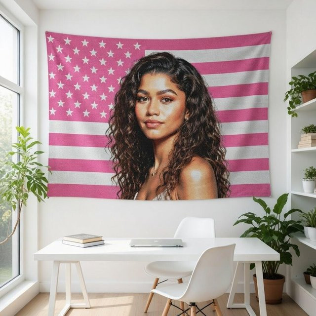 Zendaya Wandteppich von JMG Household Supplies in Rosa, Ästhetische Wanddekoration mit Grafikdruck für Schlafzimmer und Wohnzimmer, Breite: 120 cm, Höhe: 180 cm - Bild 1