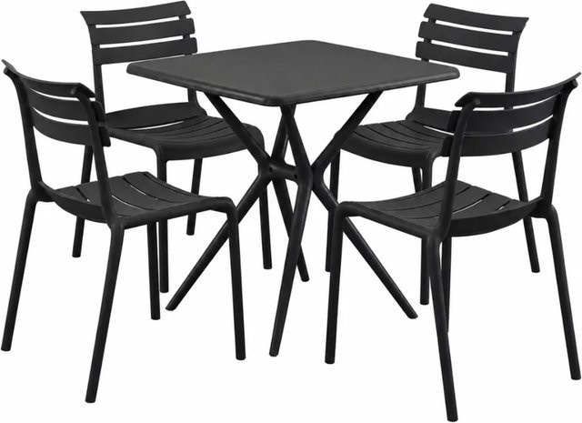 DELUKE Gartenmöbel-Set KLARA mit Tisch und 4 Stühlen aus Polypropylen in Schwarz, B/T/H: 190 x 190 x 82 cm - Bild 1