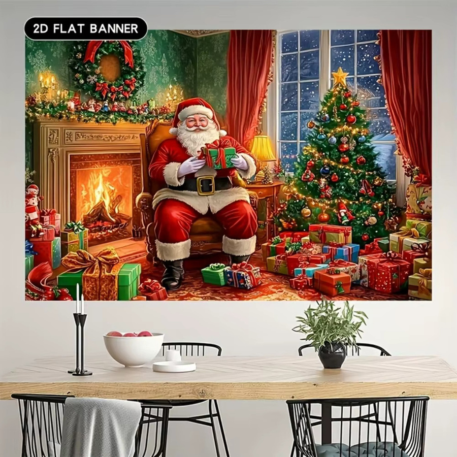 VIKAMA Weihnachts-Wandteppich mit Weihnachtsmann Motiv als dekorativer Wandbehang für dein Zuhause oder Büro - Bild 3