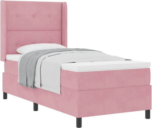 vidaXL Boxspringbett mit Matratze und Kopfteil in Rosa, Samt, B/T/H: 80 x 200 cm - Bild 1