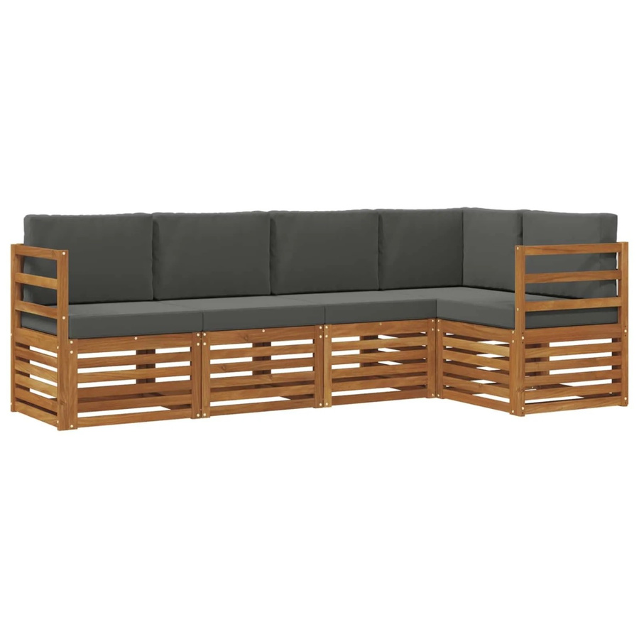 vidaXL Sofagarnitur 5-teilig aus Massivholz Akazie in Natur und Anthrazit mit L-Form und Polsterkissen - Bild 2