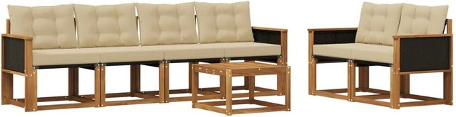 vidaXL Outdoor-Sofagarnitur aus Akazienholz mit Textilene und Kissen in Natur und Beige - Bild 1