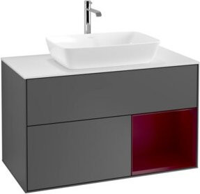 V&B Waschtischunterschrank Finion 100 in Weiß und Anthrazit mit Regal in Lackoptik, Breite: 100 cm, Tiefe: 50,1 cm, Höhe: 50,1 cm - Bild 1