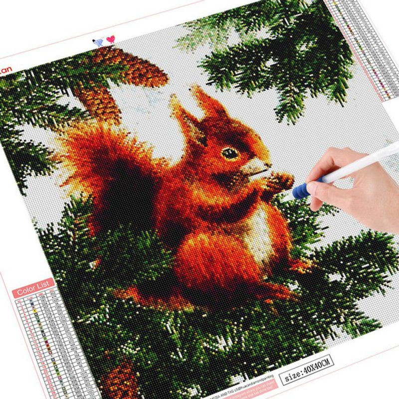FIYO Diamond Painting Set 5D Eichhörnchen Motiv als Kreuzstich-Mosaik für Wanddekoration, mehrfarbig, B/H: 30 x 30 cm - Bild 1