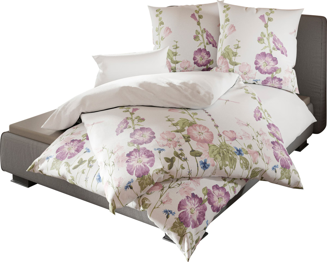 Wäschepur Bettwäsche aus Baumwolle mit floralem Design in Nature, Weiß und Lila, B/H: 155 x 220 cm - Bild 2