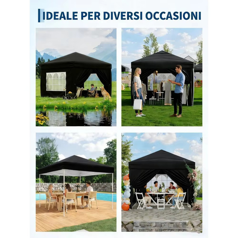 Garvee Faltbarer Pavillon für Garten und Markt in Blau oder Schwarz, B/B/H: 300 x 300 x 260 cm, mit 4 wasserdichten Seitenwänden und UPF 50+ Schutz - Bild 6