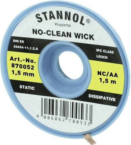 Stannol NC/AA Entlötlitze in Silber, Breite: 1,5 mm, Länge: 1,5 m - Bild 1
