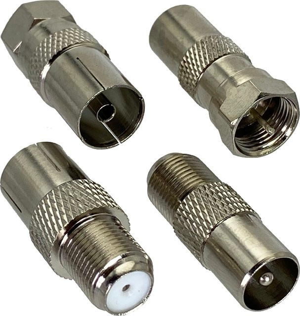 Koaxial-Adapter F TV auf IEC PAL DVB-T Stecker und Buchse, Straight RF Adapter in Silber - Bild 1