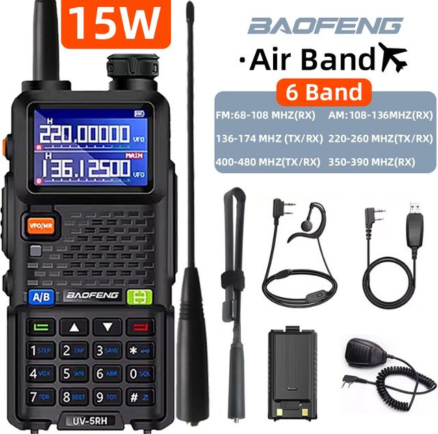 Baofeng Handfunkgerät UV5RH in Schwarz mit 6000mAh Akku, 15W Leistung, 999 Kanälen und USB-C-Ladefunktion - Bild 1