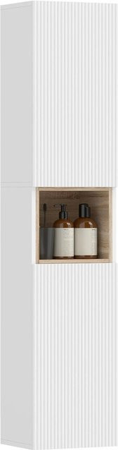 HOMCOM Badezimmerschrank Weiß mit Soft-Close-Türen und offenen Regalfächern, B/T/H: 30 x 24 x 140 cm - Bild 1
