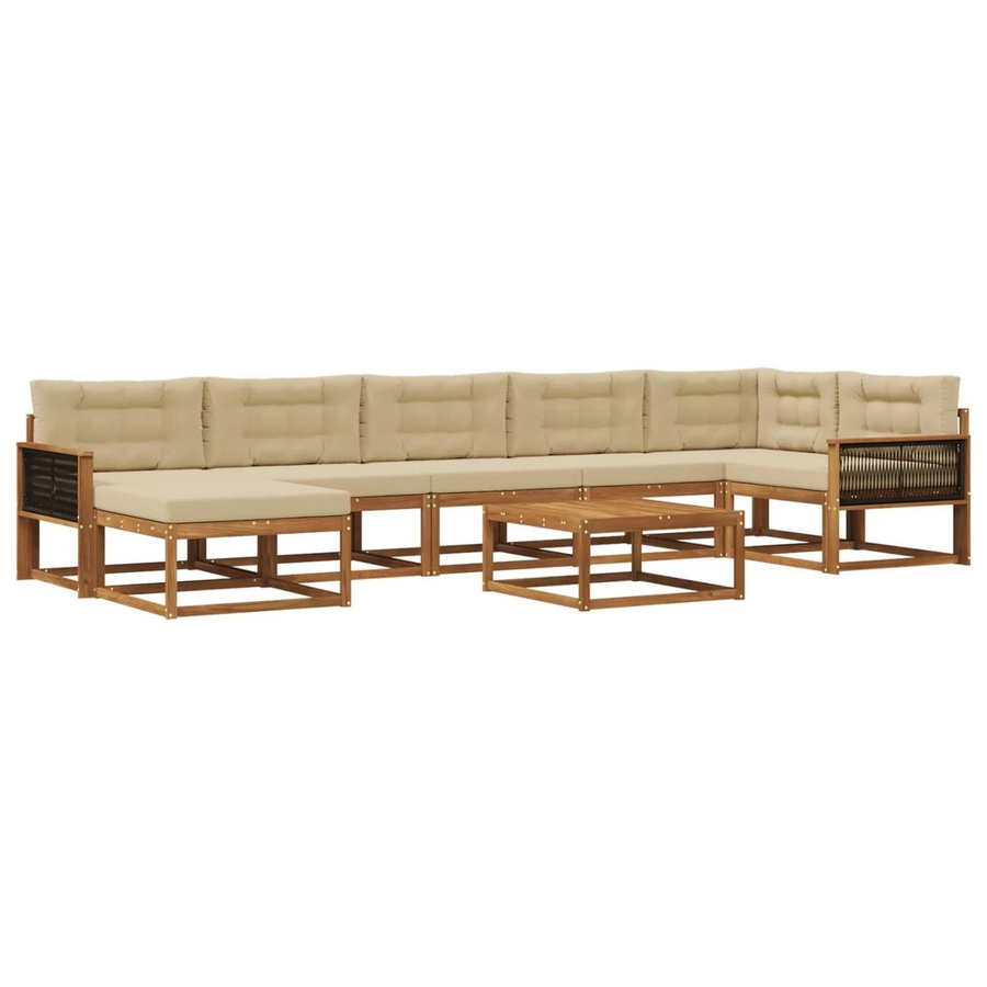vidaXL Outdoor-Sofagarnitur aus Akazienholz mit 8 Kissen in Natur und Beige - Bild 2