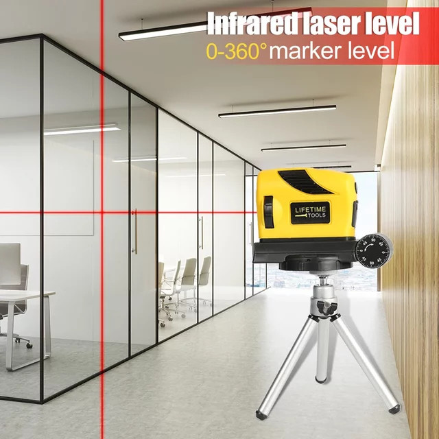 JOCESTYLE Infrarot-Laser-Messgerät für horizontale und vertikale Ebenen mit Punkt-, Linien- und Kreuzfunktion in Blau und Gelb - Bild 1