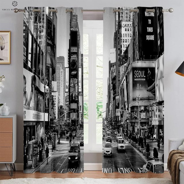 Dekorative 2er-Set Fenstergardinen Stadtansicht bei Nacht und Meeresblick, halbtransparent, B: 50 cm, H: 130 cm - Bild 1