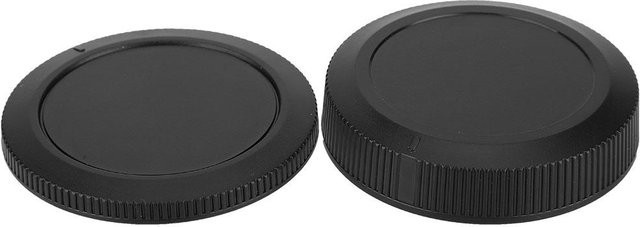 Schutzset aus Kunststoff für Canon EOSR Vollformatkamera mit Gehäuseabdeckung und Objektivkappe in Schwarz - Bild 1