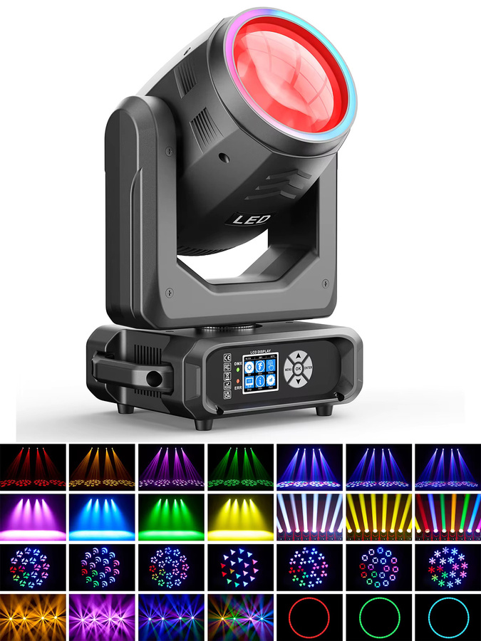 Datewink 200W LED Beam Moving Head Licht Schwarz mit 12 Farben, 15 Gobos und 18 Prismen für DJ, Disco und Party - Bild 7