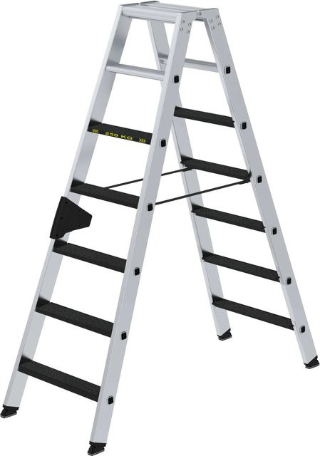 PROREGAL Stufen-Stehleiter Clip-Step R13 beidseitig begehbar in Silber, 2 x 7 Stufen, bis 250 kg Tragkraft - Bild 1