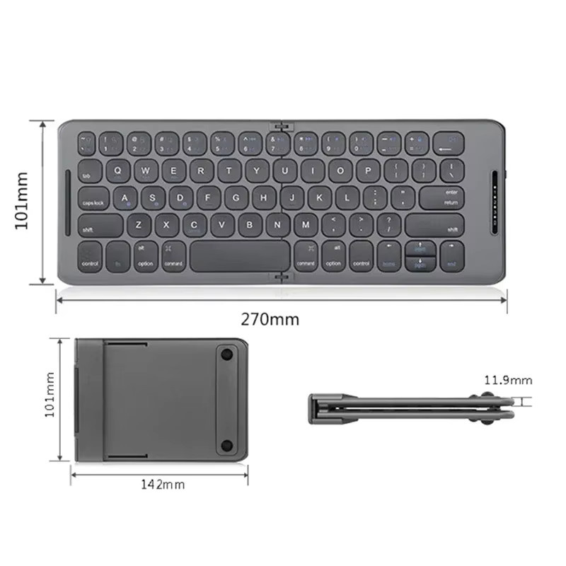 Faltbare Bluetooth-Tastatur von luxuglow mit USB Typ C in Grau für Windows, Android, iOS, iPad, Computer, Tablet und Smartphone mit 3-Geräte-Synchronisierung - Bild 3
