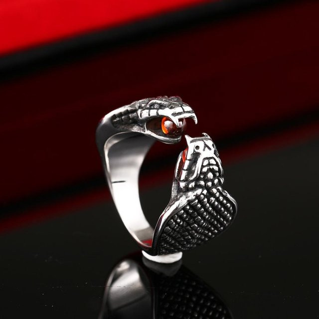 Yiran Jewelry Ring Schlange, Edelstahl, Roter Stein, Unisex - Bild 1