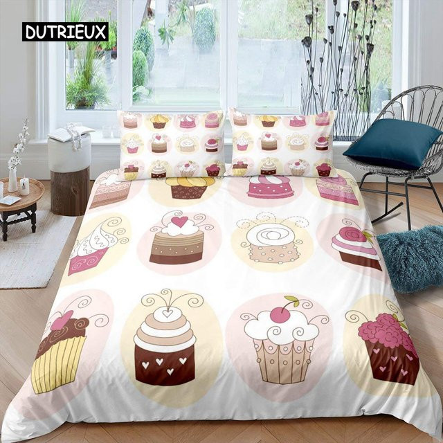 Bettwäscheset Cartoon Kuchen Königin mit Bettdeckenbezug und Kissenbezug aus Polyester, Farbe: Weiß, B/H: 200 x 230 cm - Bild 1
