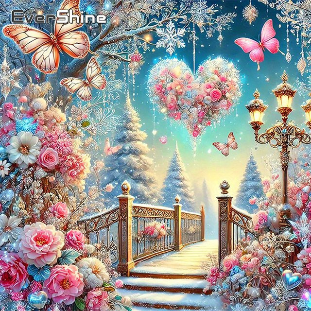 EverShine Diamant Mosaik Bild mit Blumen und Schmetterling in Multicolour als Tischdeko mit runden Steinen - Bild 1