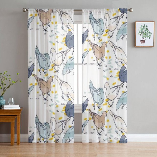 Super Six Transparenter Chiffon-Vorhang mit bunten abstrakten geometrischen Formen und Tauben, Farbe: Weiß/Mehrfarbig, B: 135 cm, H: 114 cm - Bild 1