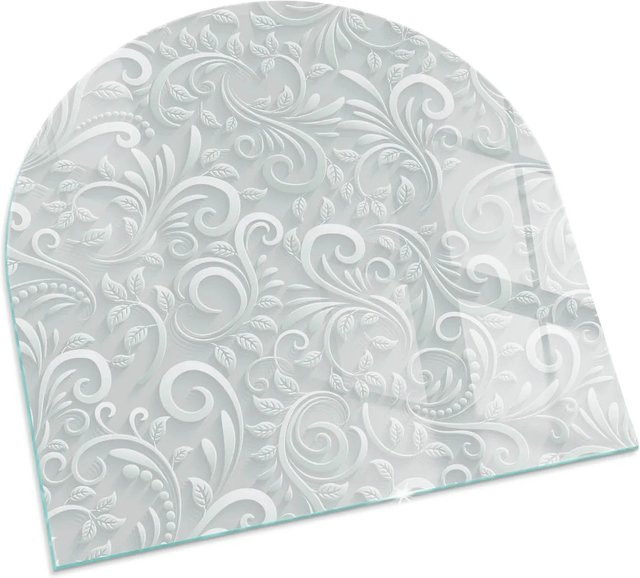Tulup Kamin-Glasplatte als Funkenschutzplatte mit Pflanzenmuster in Grau, Halbkreis, B: 100 cm x T: 100 cm - Bild 1