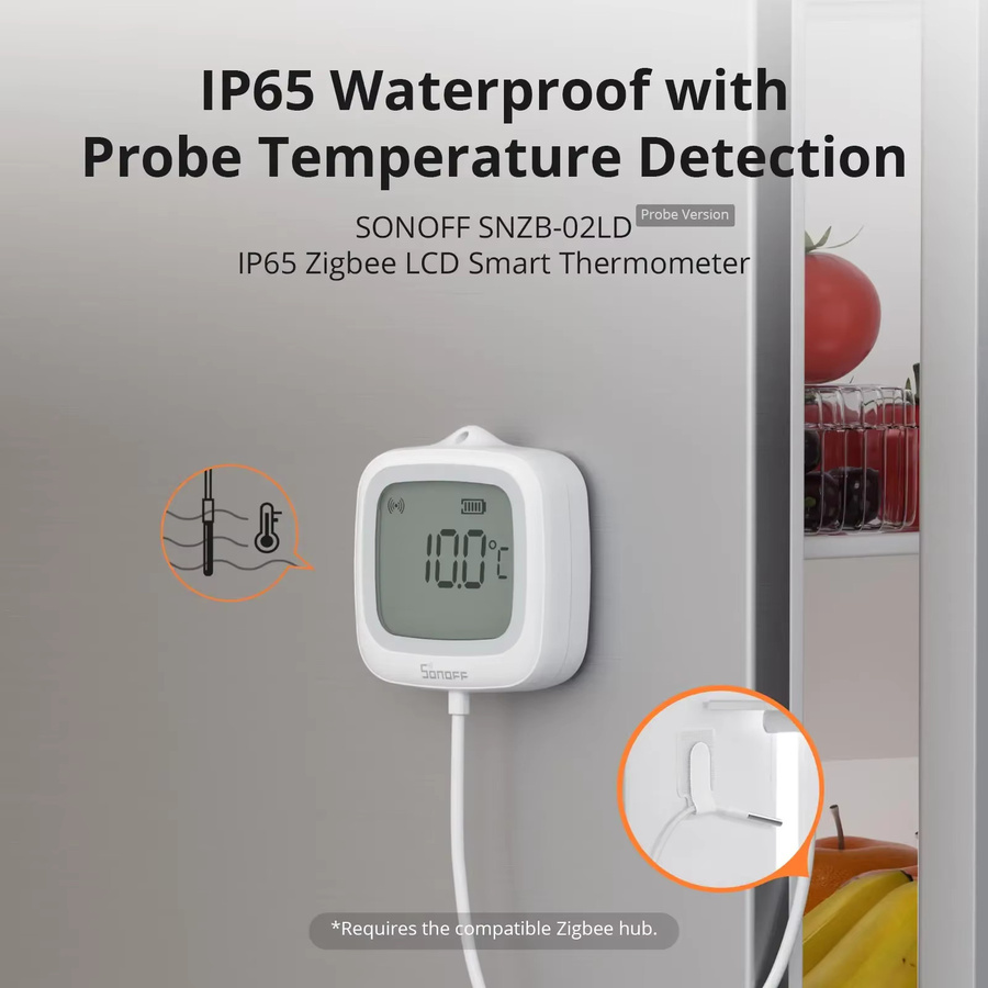 SONOFF SNZB-02LD LCD Smart-Thermometer mit Sonde Zigbee 3.0, wasserdicht IP65, Farbe: Weiß - Bild 2