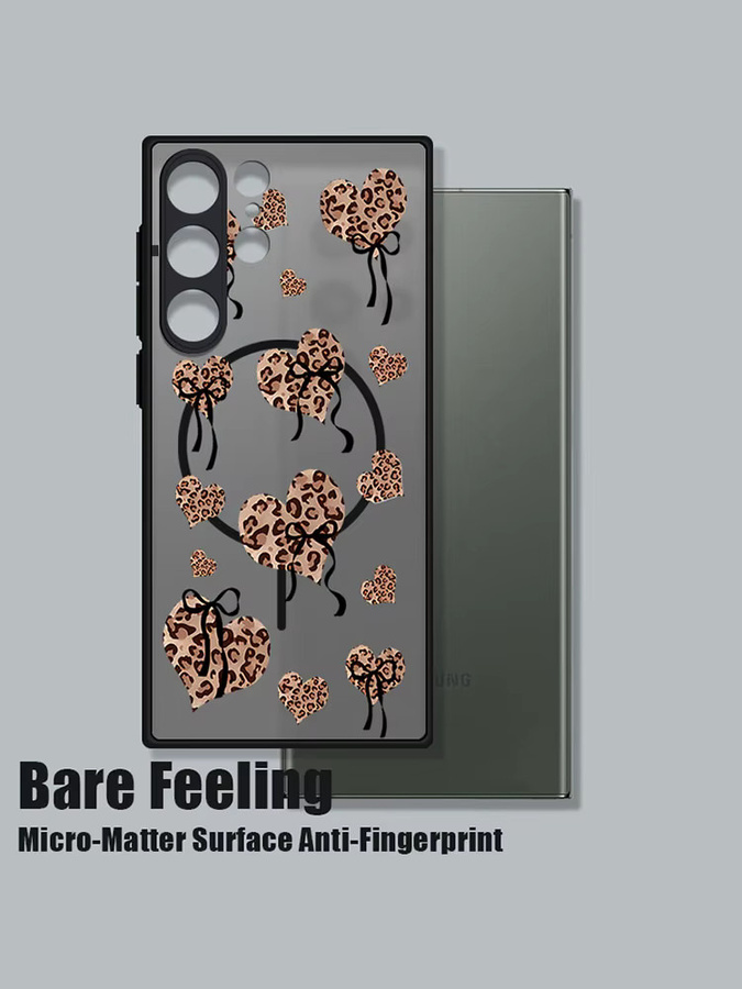 Magnetische Schutzhülle mit Leopardenmuster und Herzdesign für Samsung Galaxy S26 S25 S24 S23 S22 Ultra S25 FE, Matte Hartschale in Schwarz - Bild 3