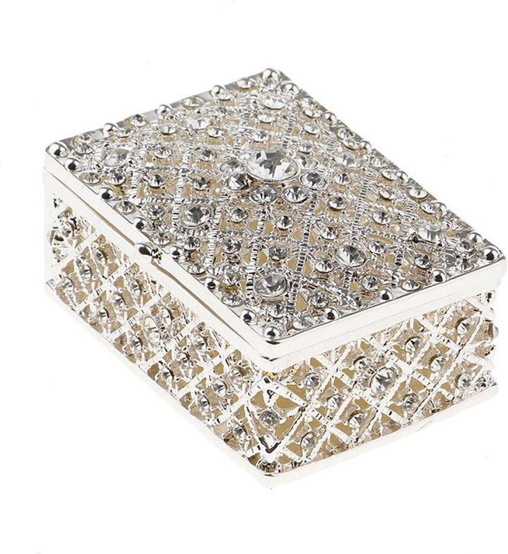 Glamour Aufbewahrungsbox aus Metall mit Strasssteinen und Magnetverschluss, silber, B/T/H: 6,3 x 4,7 x 4 cm - Bild 1