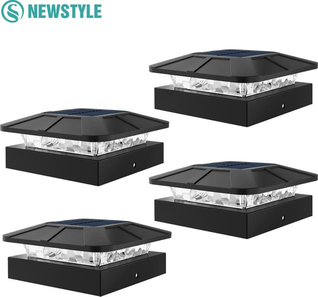 4er-Set Solar-Pfostenkappenleuchten wasserdicht für Holz- und Vinylpfosten im Newstyle-Design - Bild 1